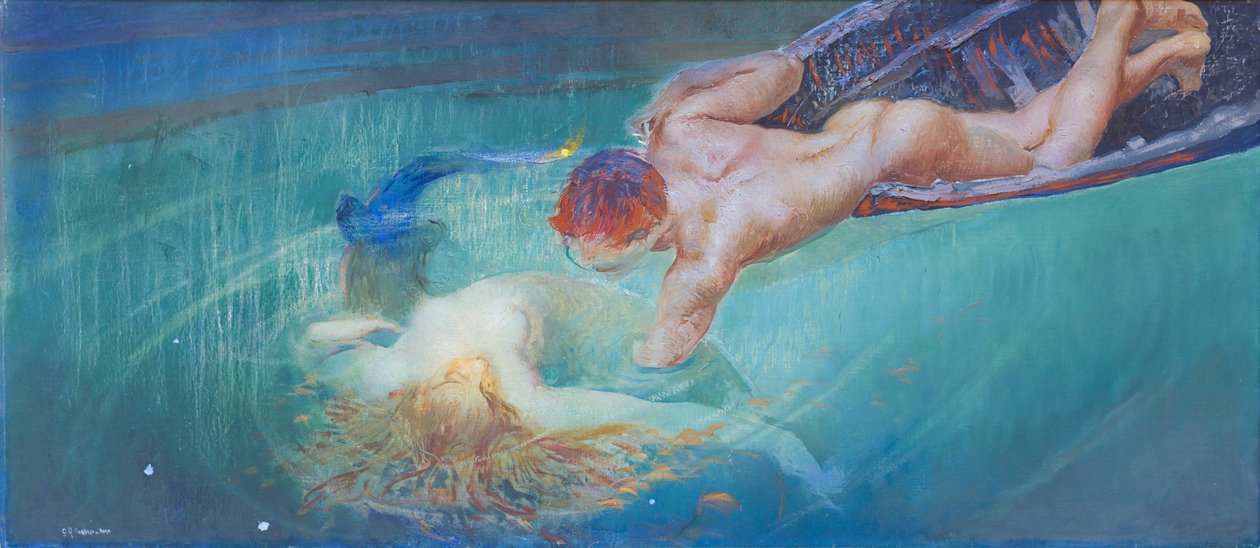 Mořská panna aneb Zelená propast, kolem roku 1900 (olej na plátně) od Giulio Aristide Sartorio