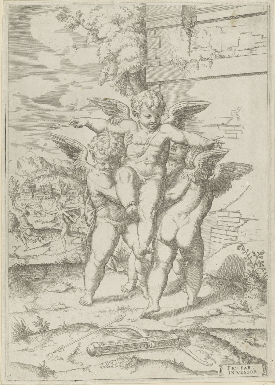 Amor a tři putti od Giulio Bonasone (attributed to)