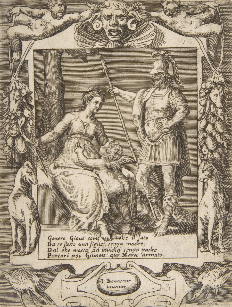 Juno, Mars a Cupid, zasazené do propracovaného rámce, z 