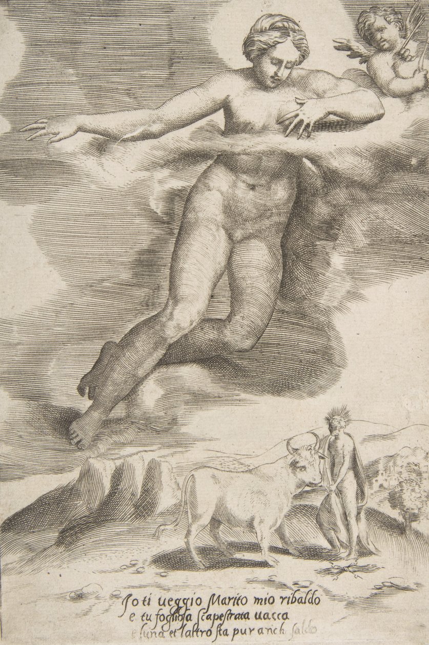 Juno sleduje Jupiter a Io, z Lásky bohů, 1531-60. od Giulio Bonasone