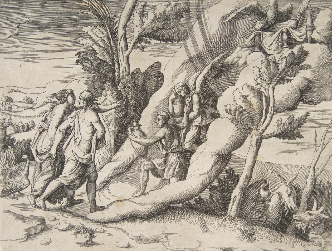 Jupiter a Juno byli přijati na nebesích Ganymedem a Hebem z 