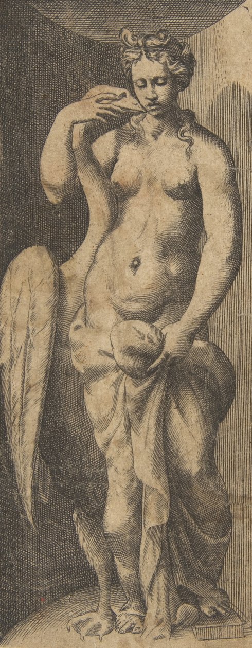 Leda a labuť, asi 1531-76. od Giulio Bonasone