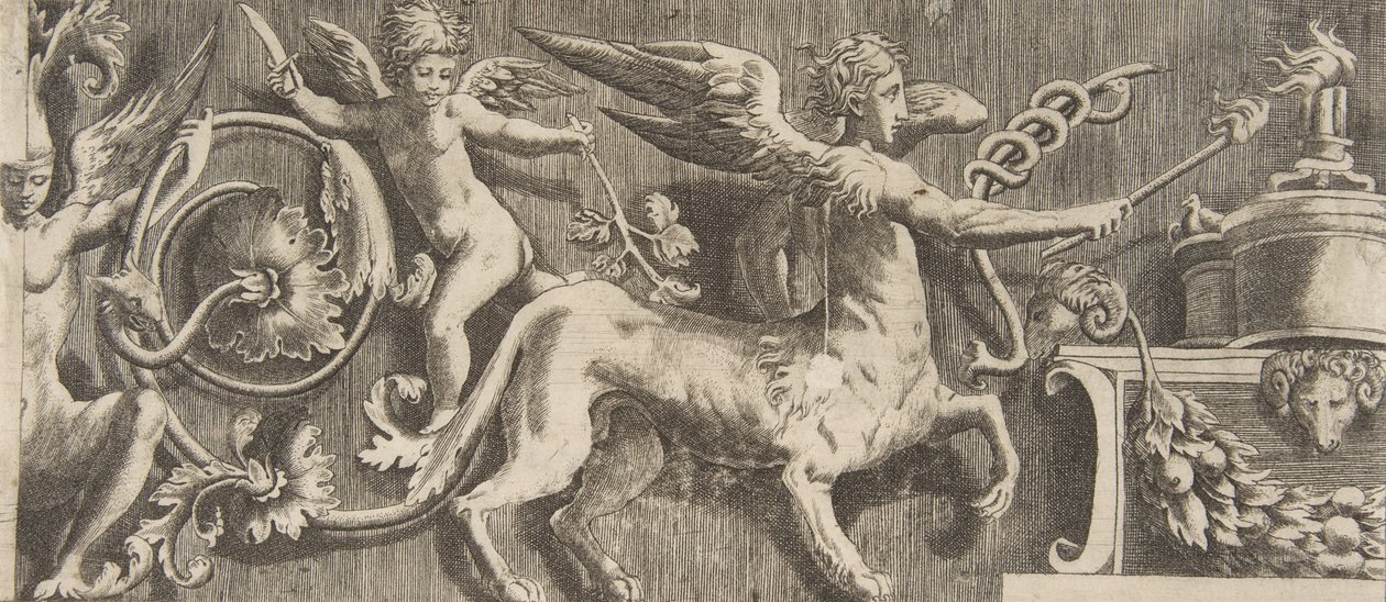 Ornamentový vlys s okřídleným Kentaurem, 1531-76. od Giulio Bonasone