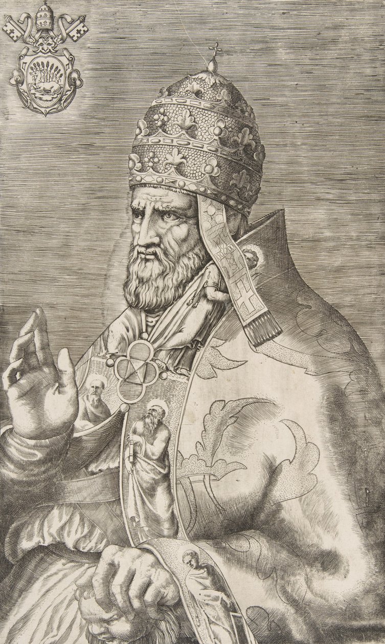 Portrét papeže Marcella II., pravá ruka zdvižená směrem doleva, ca. 1555. od Giulio Bonasone