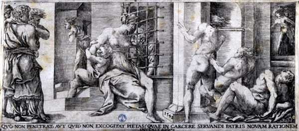 Roman Charity (rytina) od Giulio Bonasone