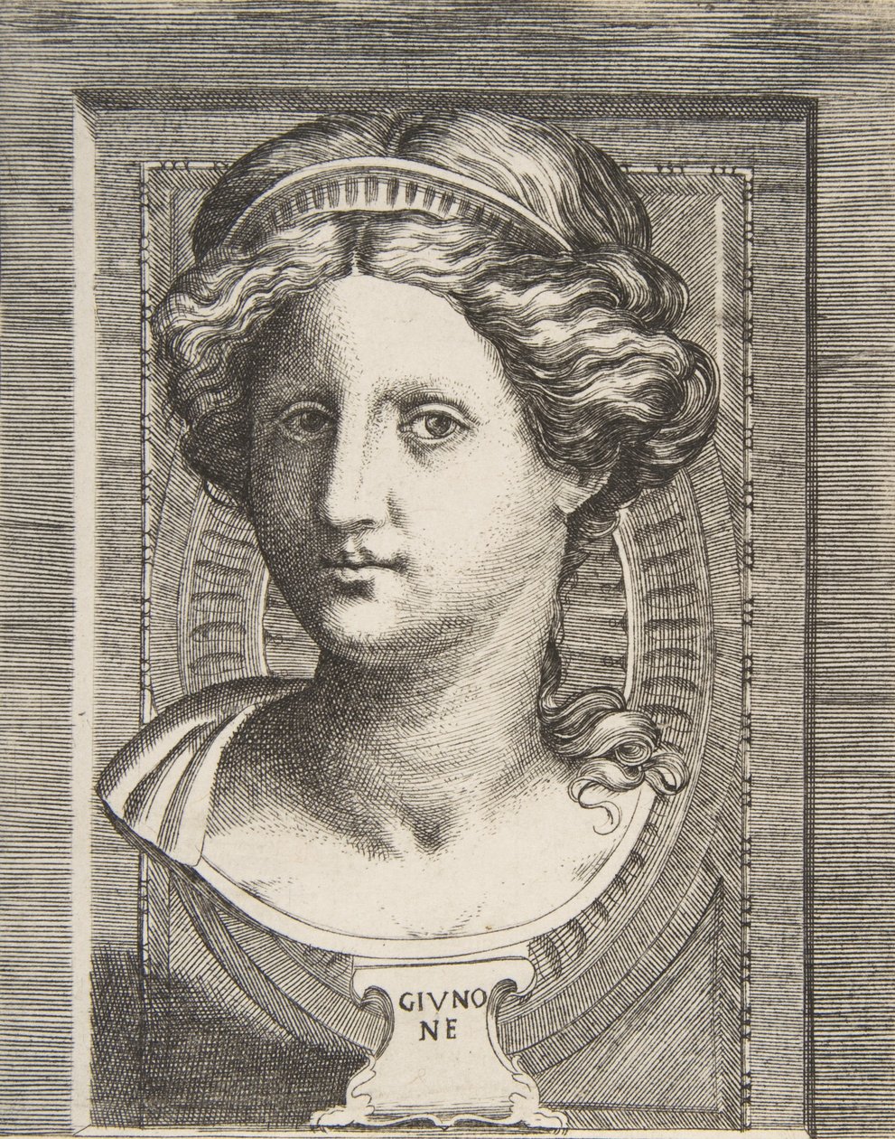 Vyřezávaná hlava Juno, cca 1531-76. od Giulio Bonasone