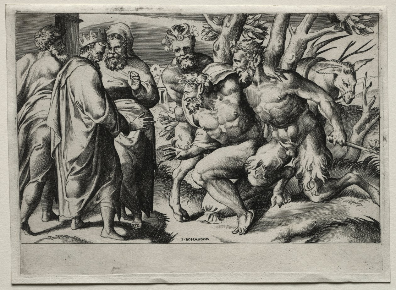 Silenus a král Midas, polovina 16. století. od Giulio Bonasone