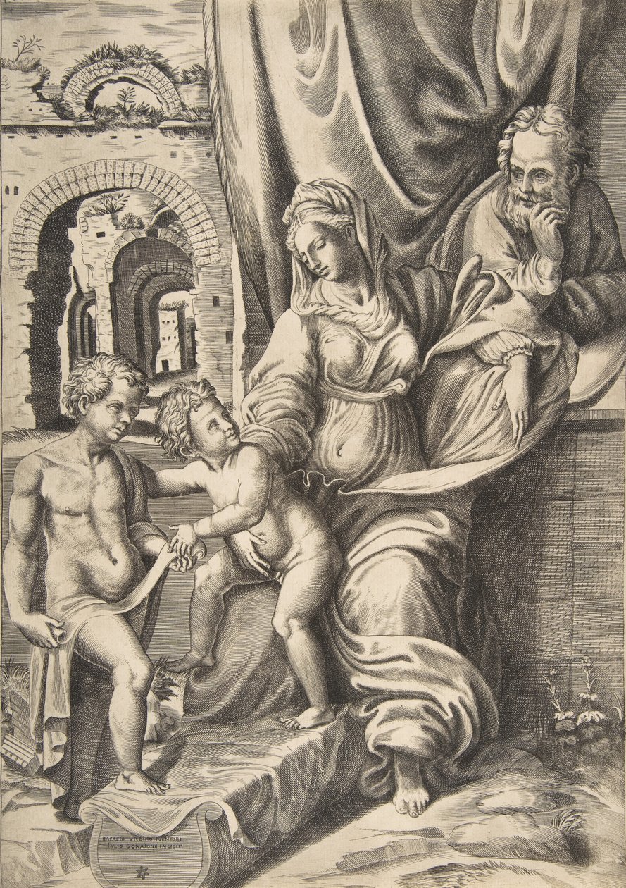Svatá rodina a nemluvně Jan Křtitel, 1531-76., 1531-76. od Giulio Bonasone