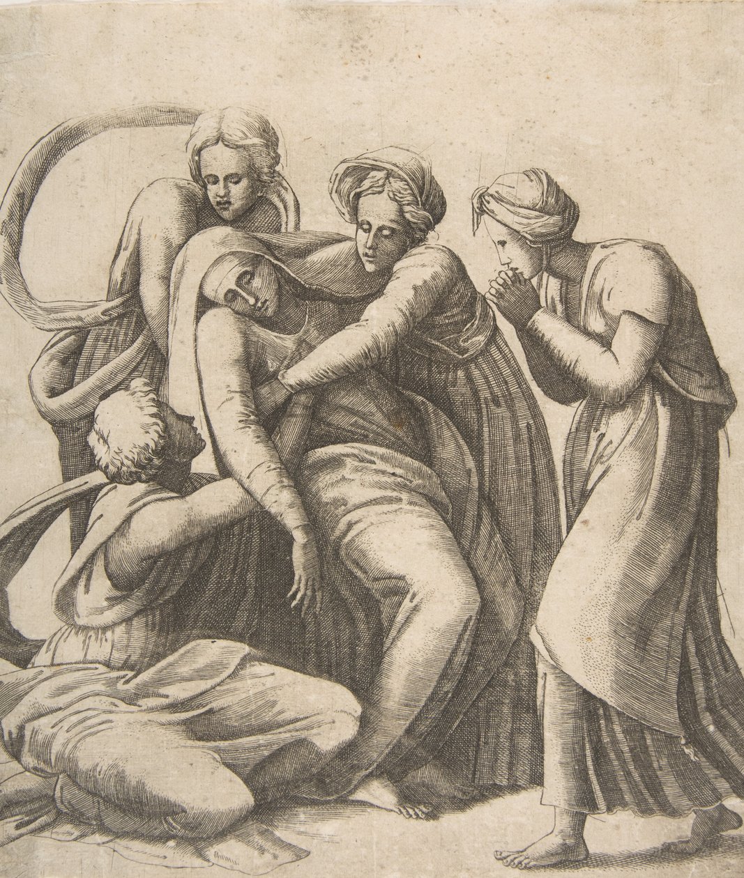 Panna omdlévající a podpíraná v náručí svatých žen, 1531-76. od Giulio Bonasone