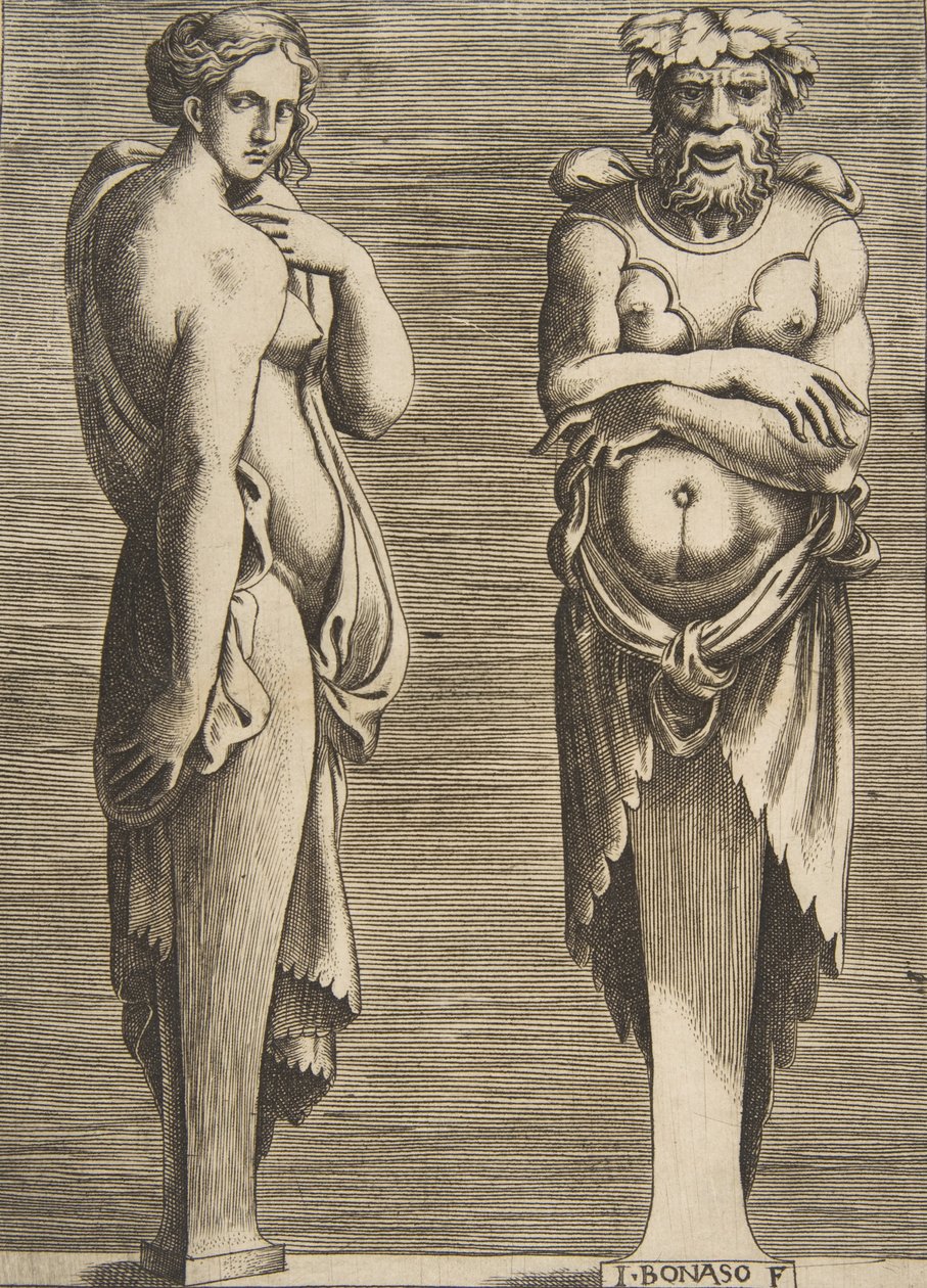 Dva termíny, nymfa vlevo Silvanus vpravo, ca. 1530-50. od Giulio Bonasone