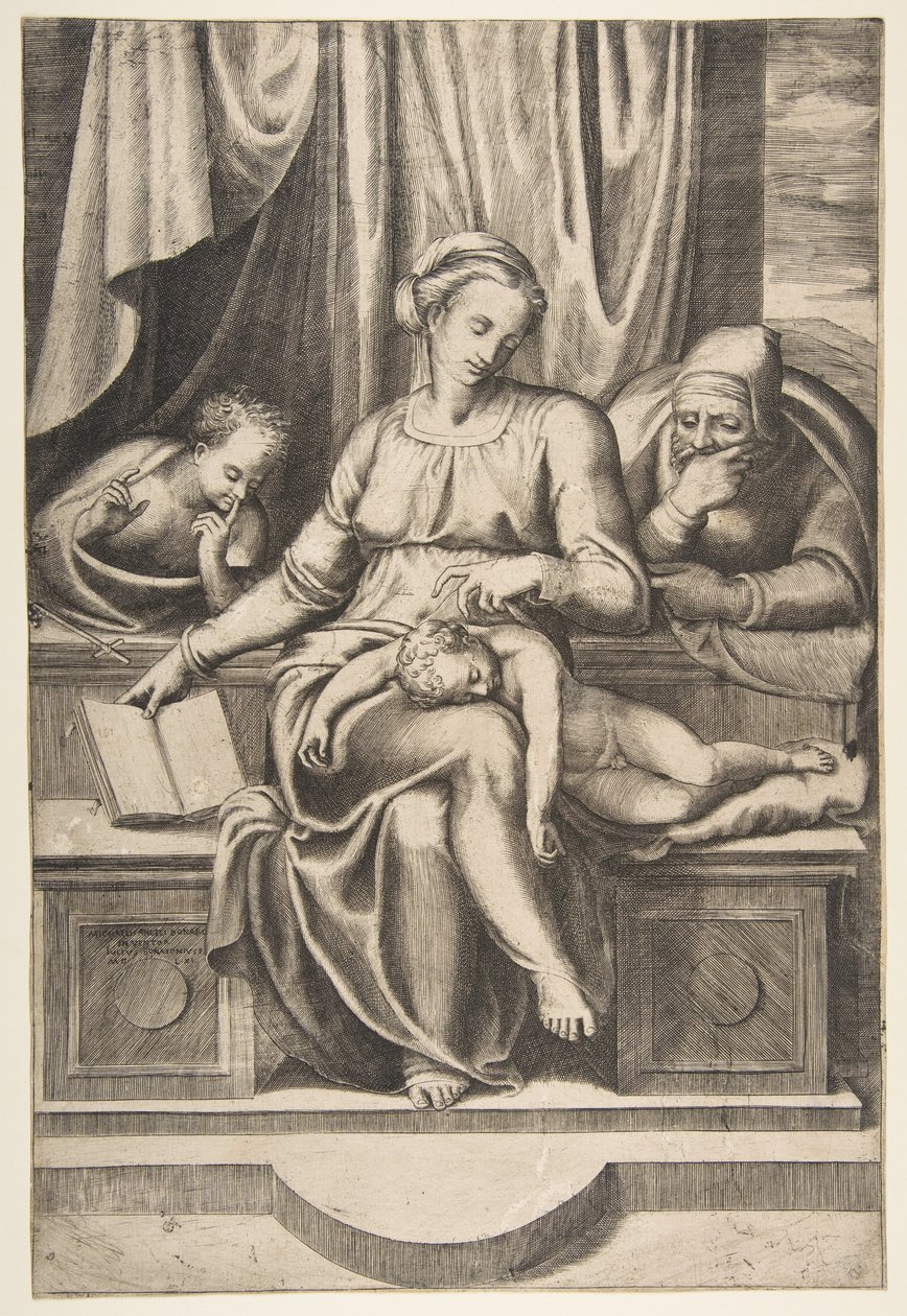 Panna s dítětem se svatými Josefem a Janem Křtitelem od Giulio Bonasone