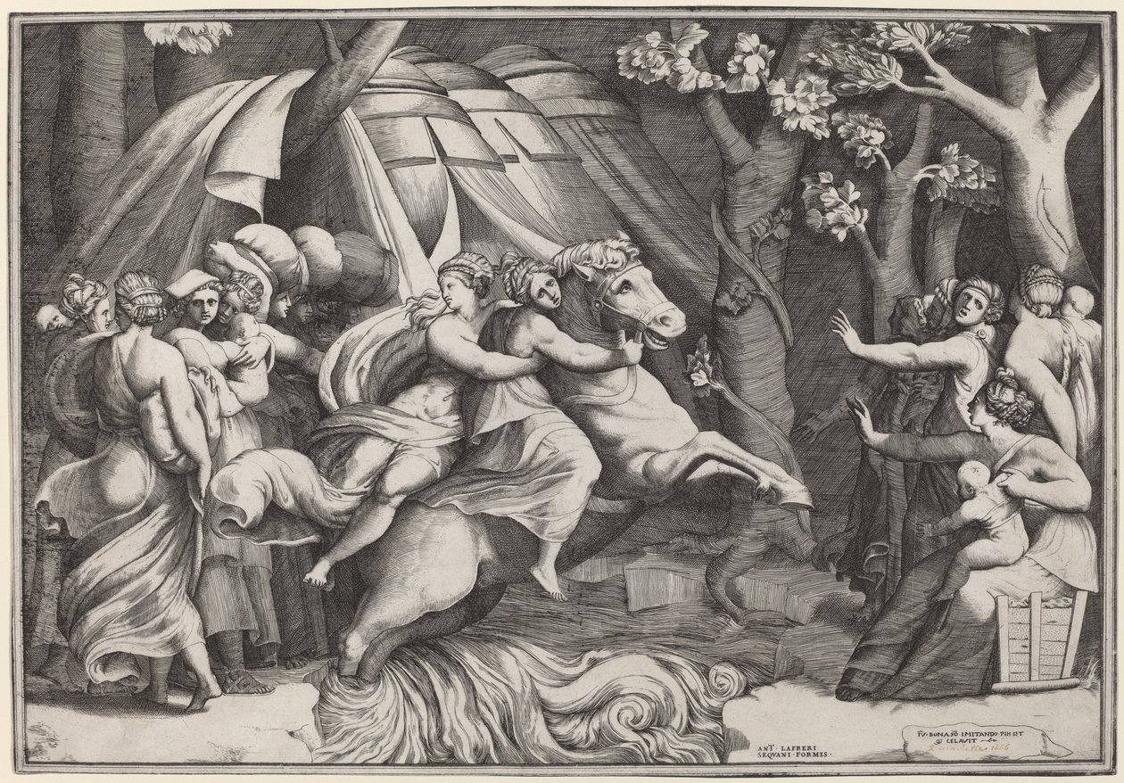 Clelia překračující Tiberu od Giulio Bonasone after Polidoro da Caravaggio