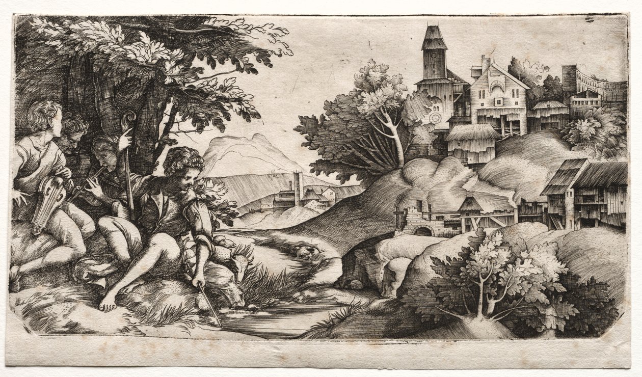 Pastýři v krajině, c. 1517. od Giulio Campagnola