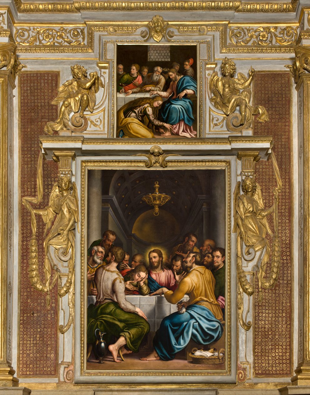 Kaple SS Sacramento, druhé rozpětí severní strana, Giulio Campi, Poslední večeře 1569, Giulio Campi, večeře v Simoneově domě 1569 od Giulio Campi