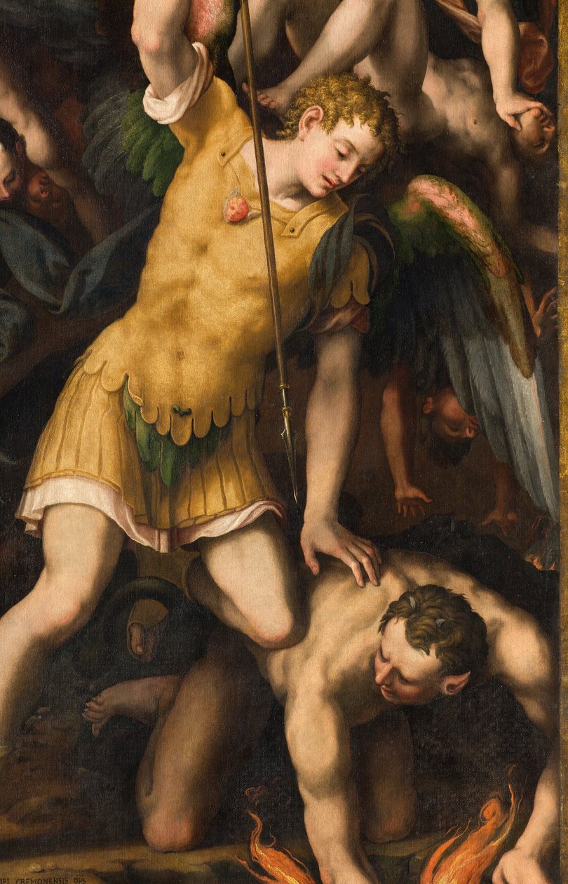 Severní transept, Oltář svatého Michaela Archanděla, Archanděl Michael zabíjí zlého, Giulio Campi 1566, Detail od Giulio Campi
