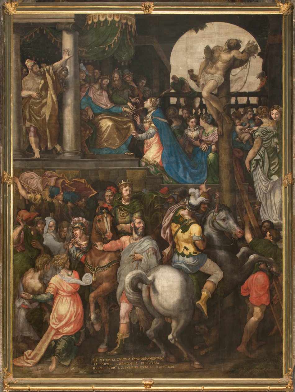 Stěna naproti protifasádě jižní transeptu, Giuseppe Campi, Triumph of Mordecai 1567 od Giulio Campi