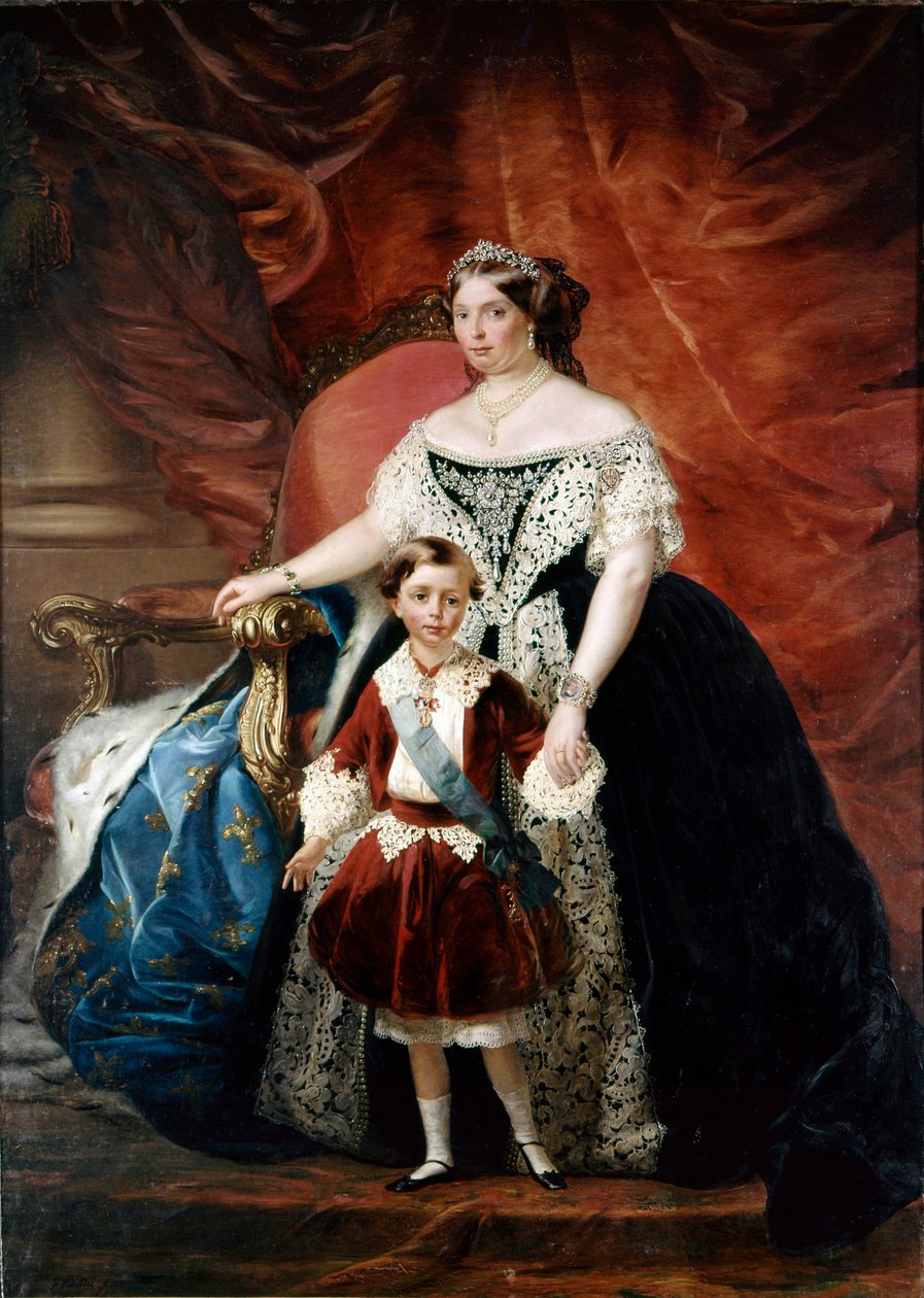 Portrét Louise Marie de Berry (Marie Louise de Bourbon, vévodkyně z Parmy a Piacenzy) (1819 - 1864) se svým synem Robertem (1804 - 1907) (olej na plátně) od Giulio Carlini