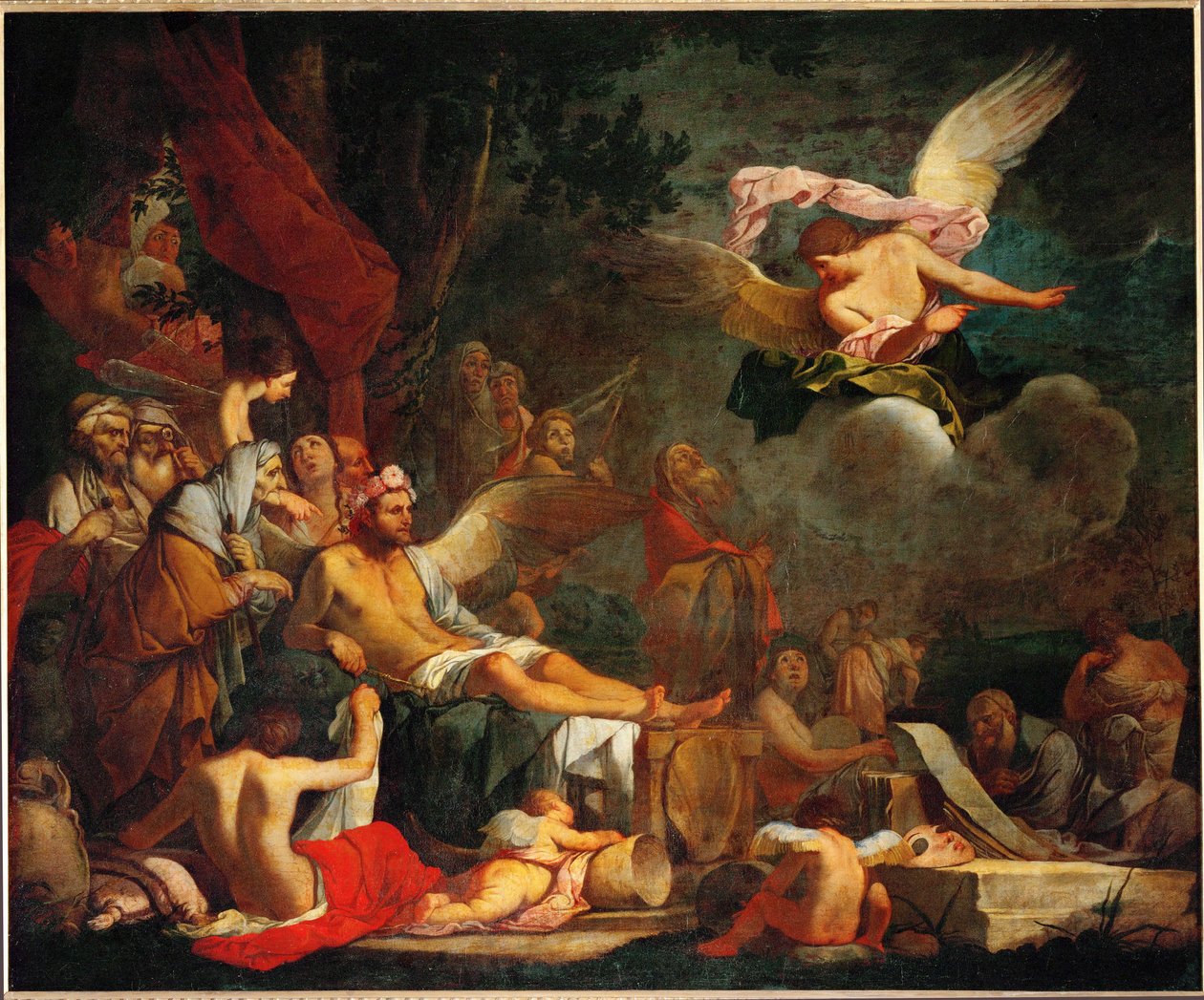 Iris jako posel v říši Hypnos (malba na plátně) od Giulio Carpioni