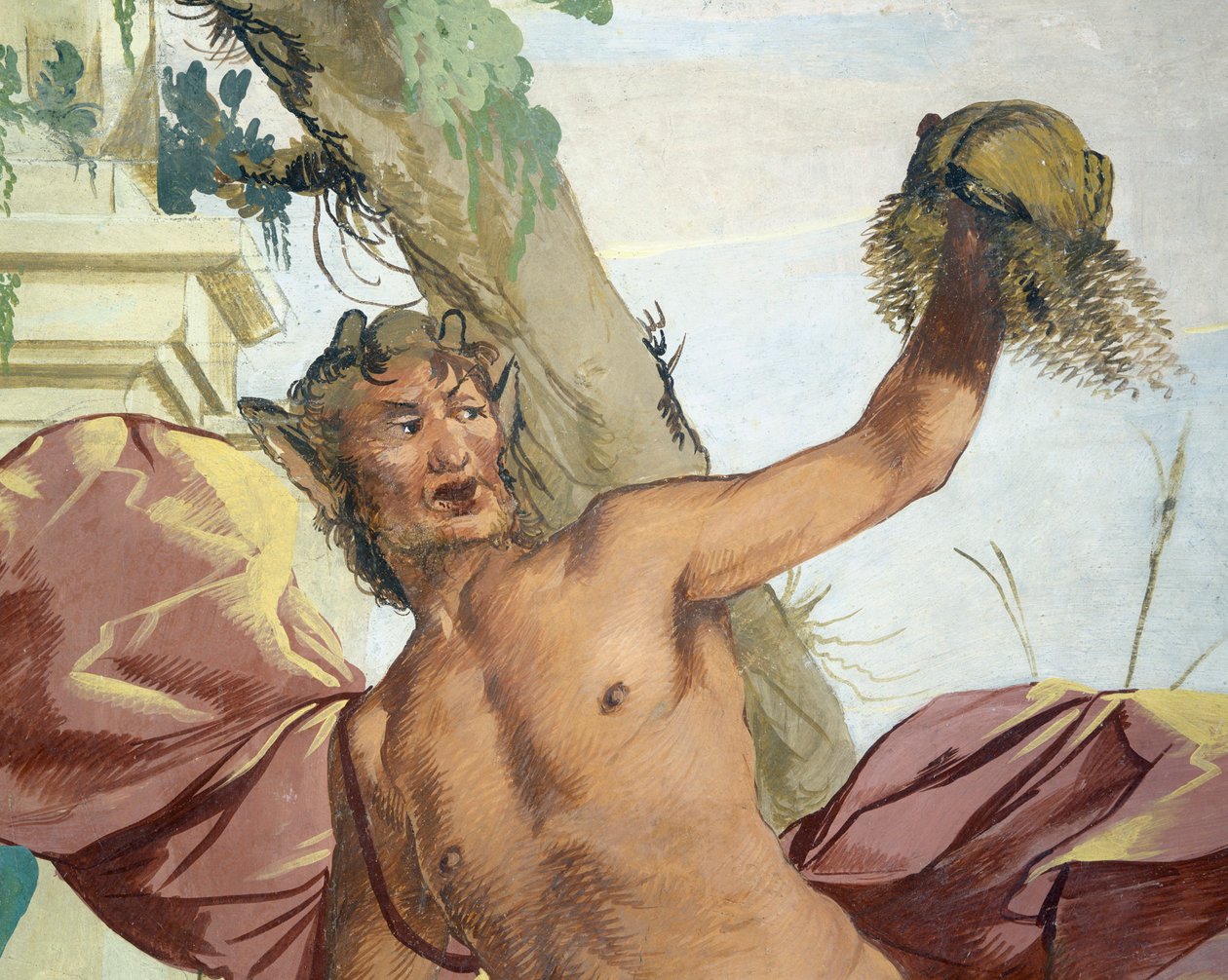 Nymph Corsica pronásledovaný Satyrem, který si stahuje paruku Giulio Carpioni od Giulio Carpioni