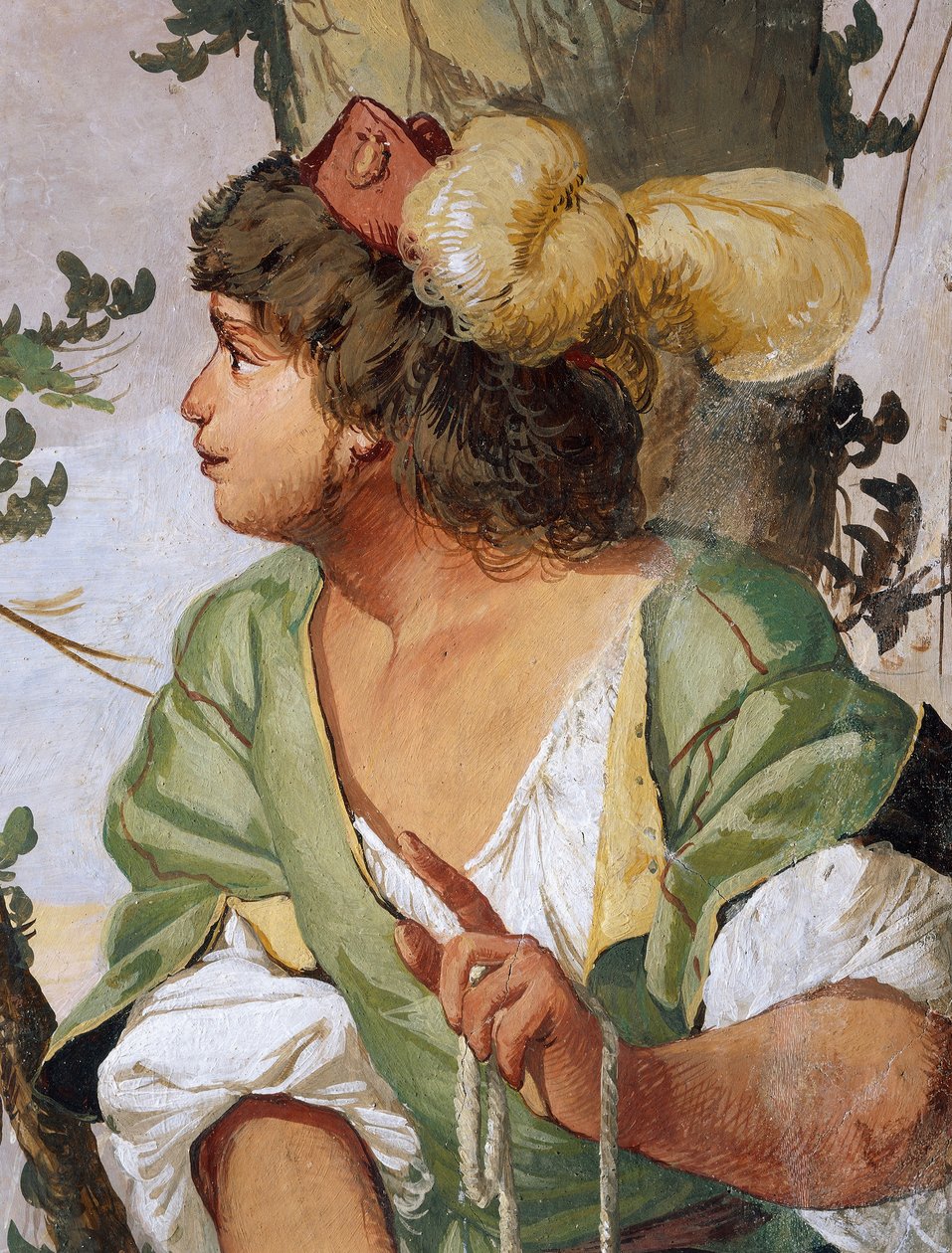 Pastýř Sylvius náhodně zraní nymfu Dorindu a zamiluje se do ní, freska od Giulia Carpioniho, inspirovaná pastorační hrou Věrný pastýř, od Giovanniho Battisty Guariniho, Villa Caldogno, Caldogno, Veneto, Itálie. od Giulio Carpioni