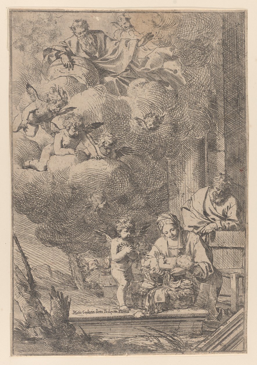 Svatá rodina s Pannou držící Krista nad kolébkou, 1640-60., 1640-60. od Giulio Carpioni