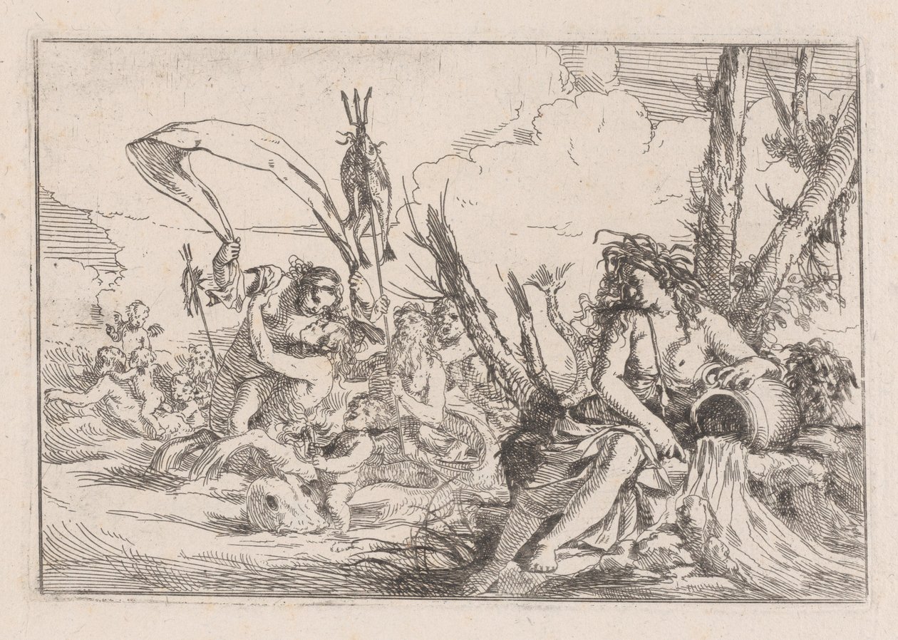 Voda, reprezentovaná najádou sedící u paty stromu..., 1640-60. od Giulio Carpioni