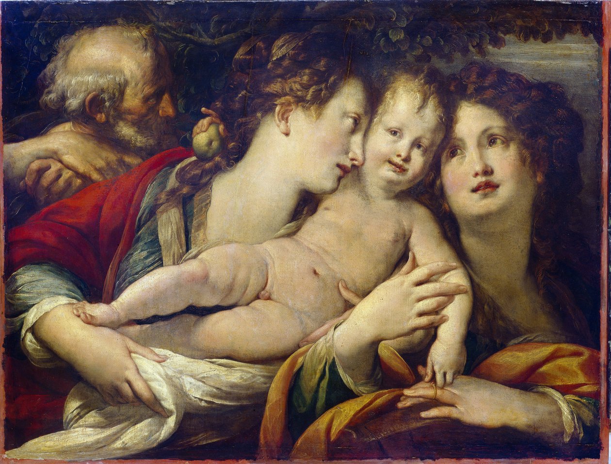 The Mystic Marriage of Saint Catherine (c. 290-307) (The Mystic Marriage of Saint Catherine). Panna Maria daruje dítě Ježíš svaté Kateřině Alexandrijské, která dostává na prst snubní prsten. Obraz Giulio Cesare Procaccini (1574-1625), v od Giulio Cesare Procaccini