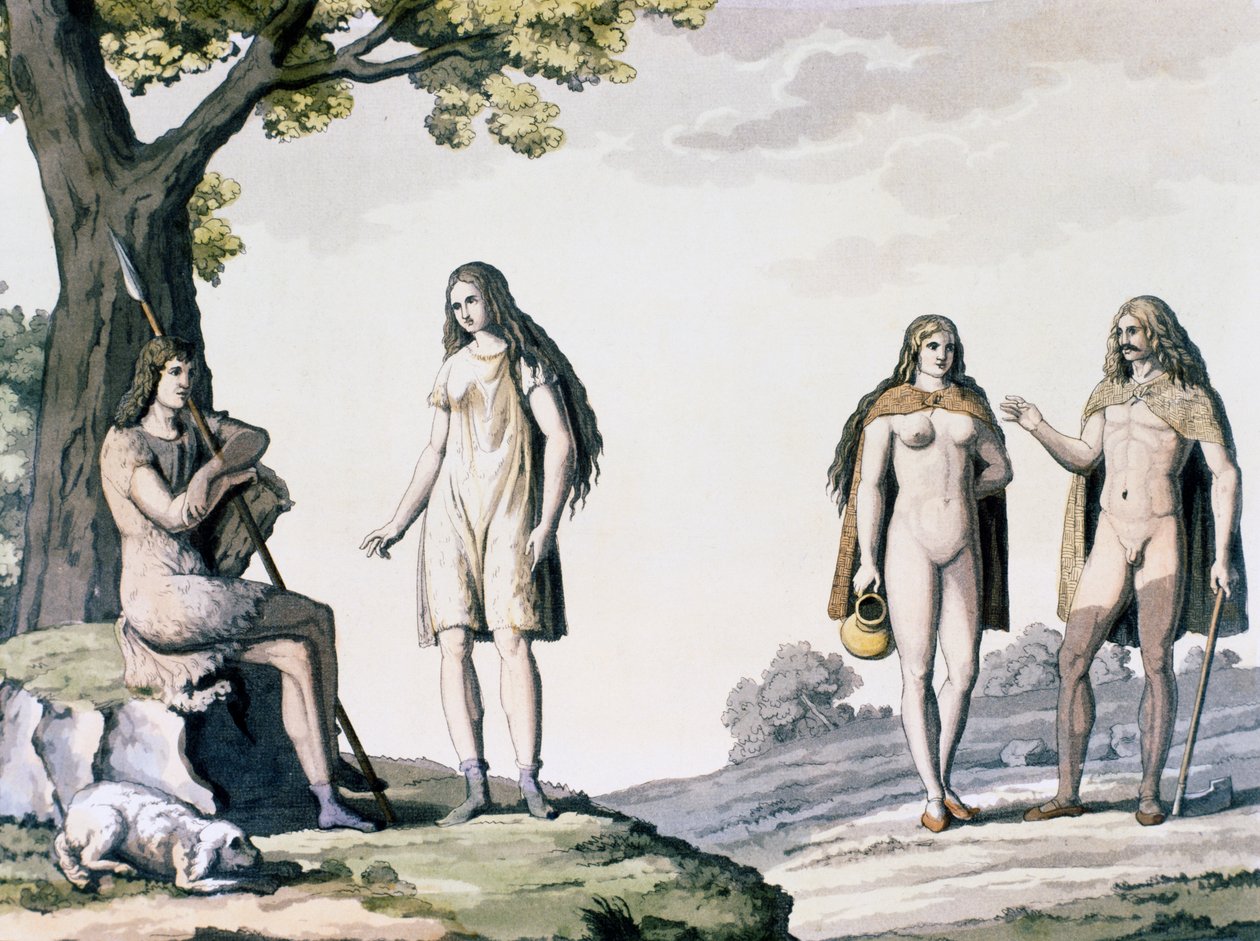 Kostýmy starých Germánů, rytina ze starověkých a moderních kostýmů od Giulia Ferraria (1767-1847) od Giulio Ferrario