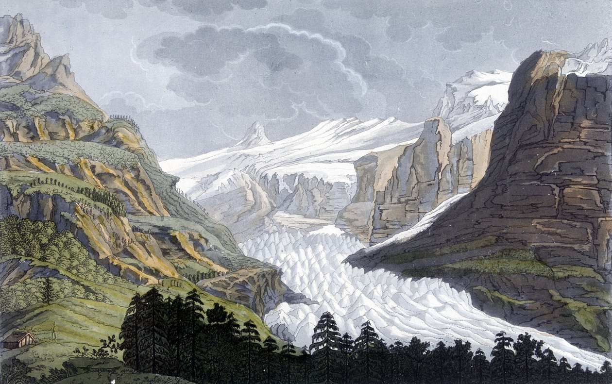 Glacier of Grindelwald ve Švýcarsku - v ""Starověkém a moderním kostýmu"" od Ferrario, ed. Milano od Giulio Ferrario