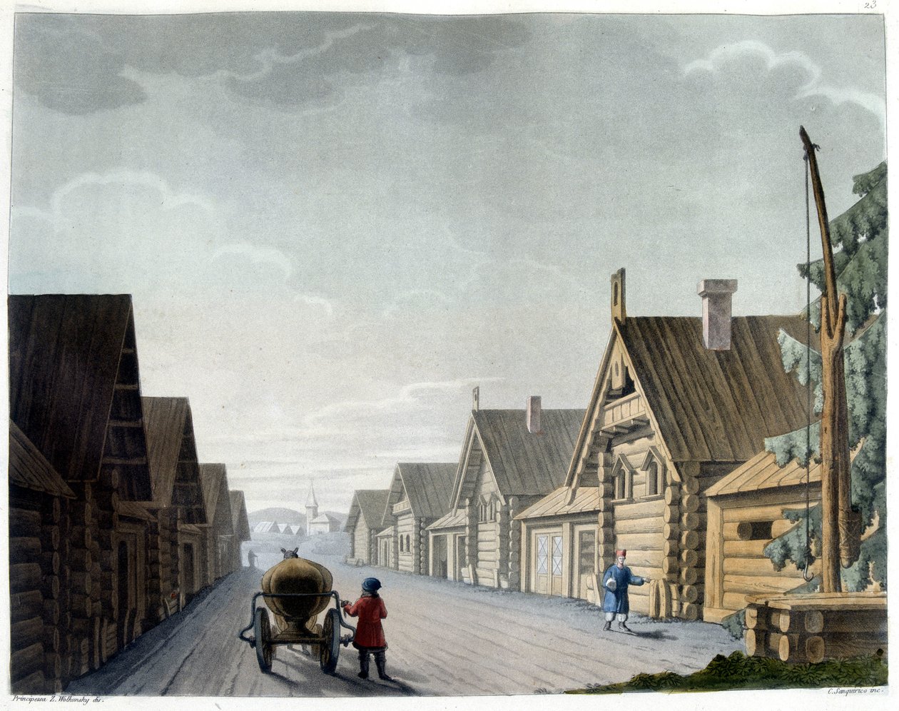 Ruská vesnice - v „“Le Kostým ancien et moderne“ od Ferrario, ed. Milán od Giulio Ferrario