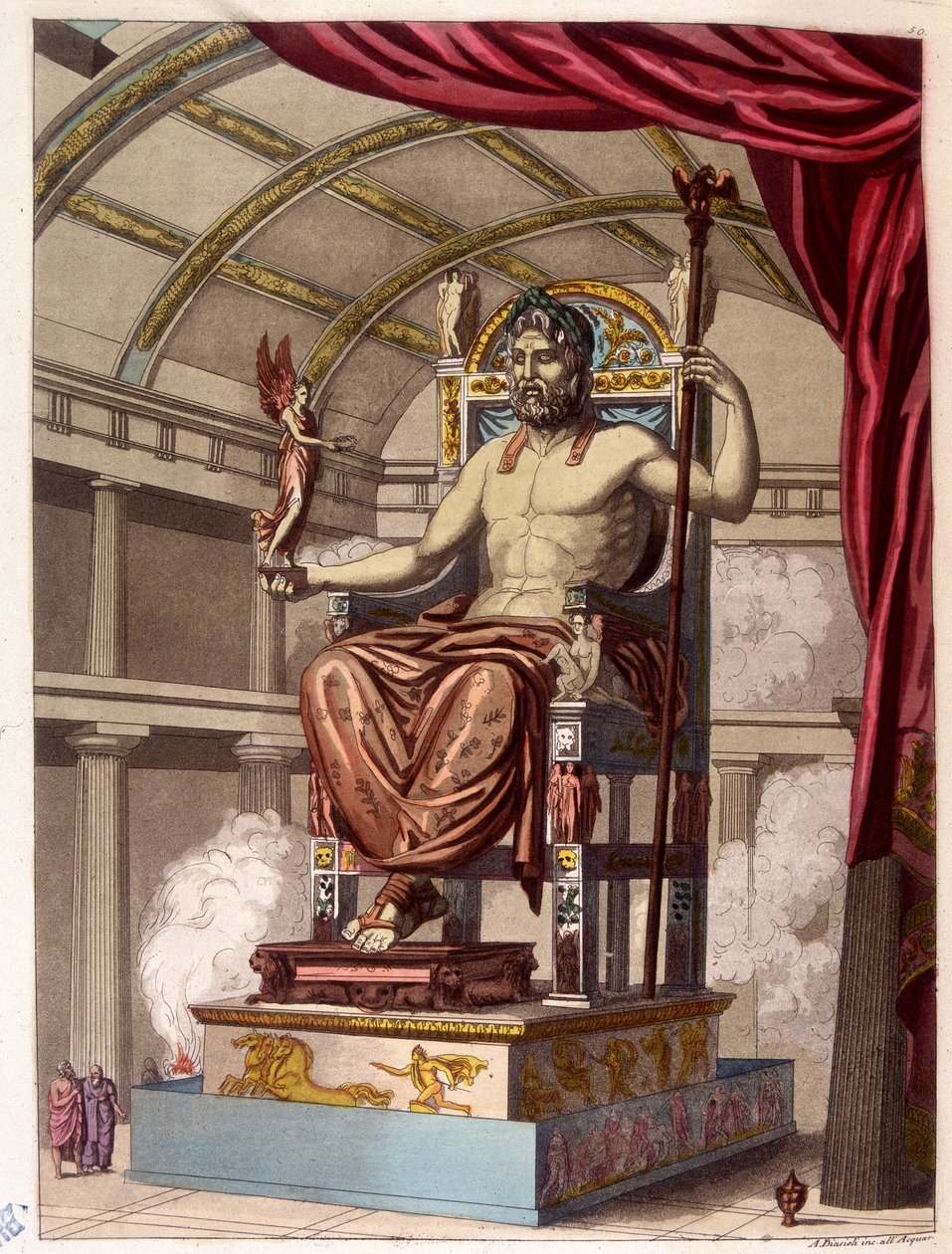 Socha Jupitera (Zeus) - v „“Starém a moderním kostýmu““ od Ferrario, ed. Milán od Giulio Ferrario