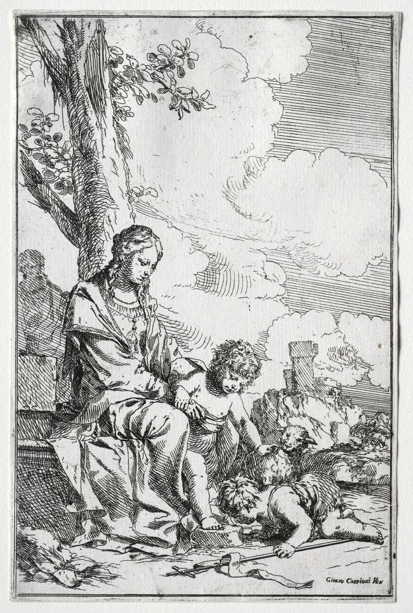 Svatá rodina s nemluvnětem sv. od Giulio I Carpioni