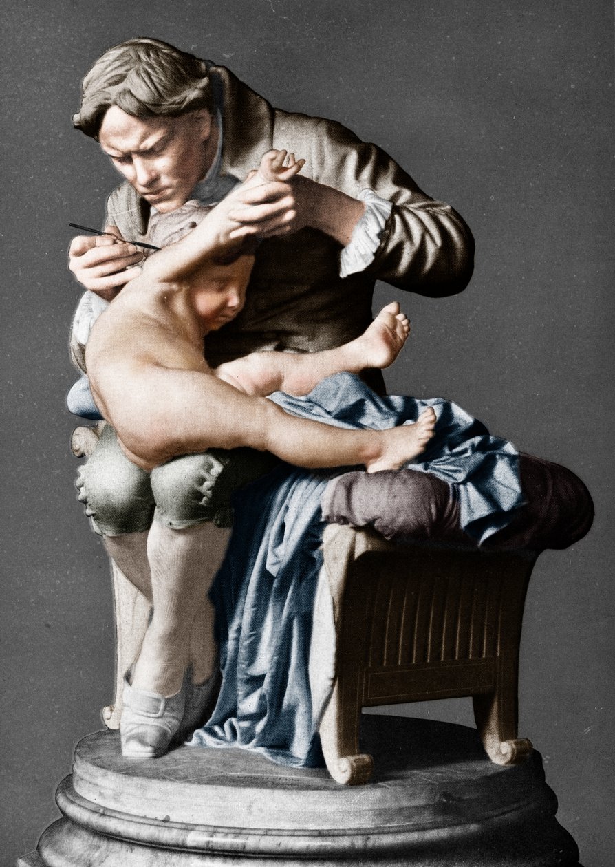 Edward Jenner, anglický lékař, očkující svého syna, c1796 c1900. od Giulio Monteverde