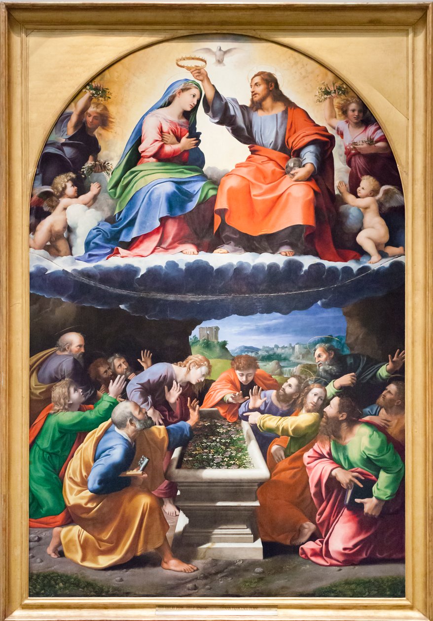 Korunovace Panny Marie nebo Madony z Monteluce, kolem 1525 (olej na dřevě) od Giulio & Penni Giovanni Francesco (il Fattore) (c.1488 1528) Romano