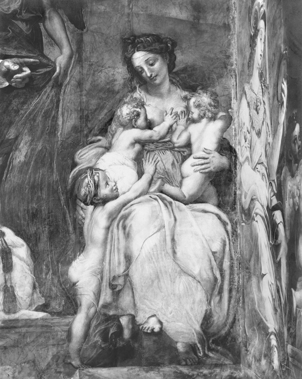 Charita, jedna ze dvou ctností obklopujících papeže sv. Urbana I. († 230) Rafaelovy pokoje (detail) (viz také 252782, 252784, 252785) od Giulio Romano