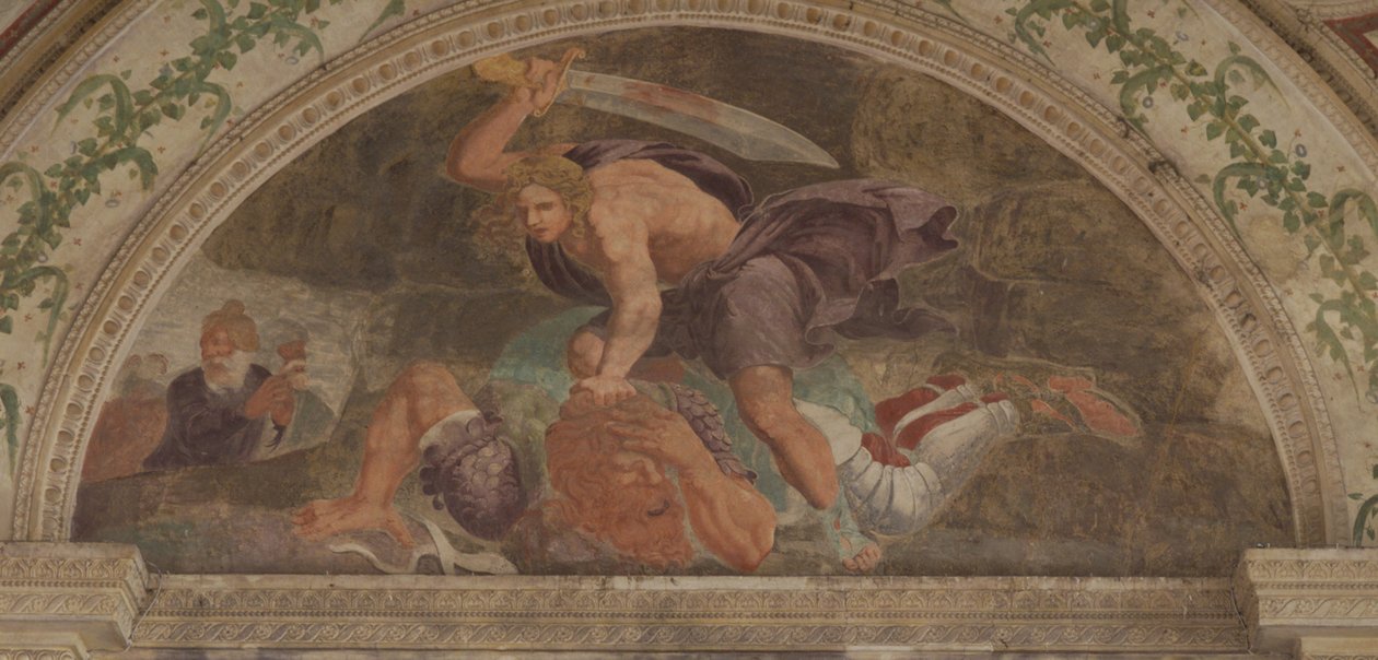 David zabíjí Goliáše Loggia di Davide od Giulio Romano