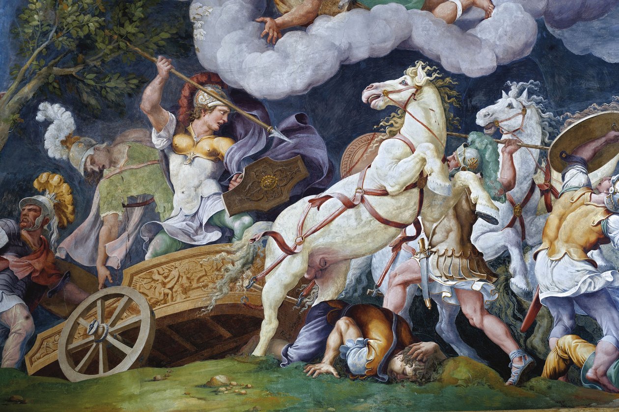 Diomedes bojující proti Phegeovi a Idaiovi. od Giulio Romano