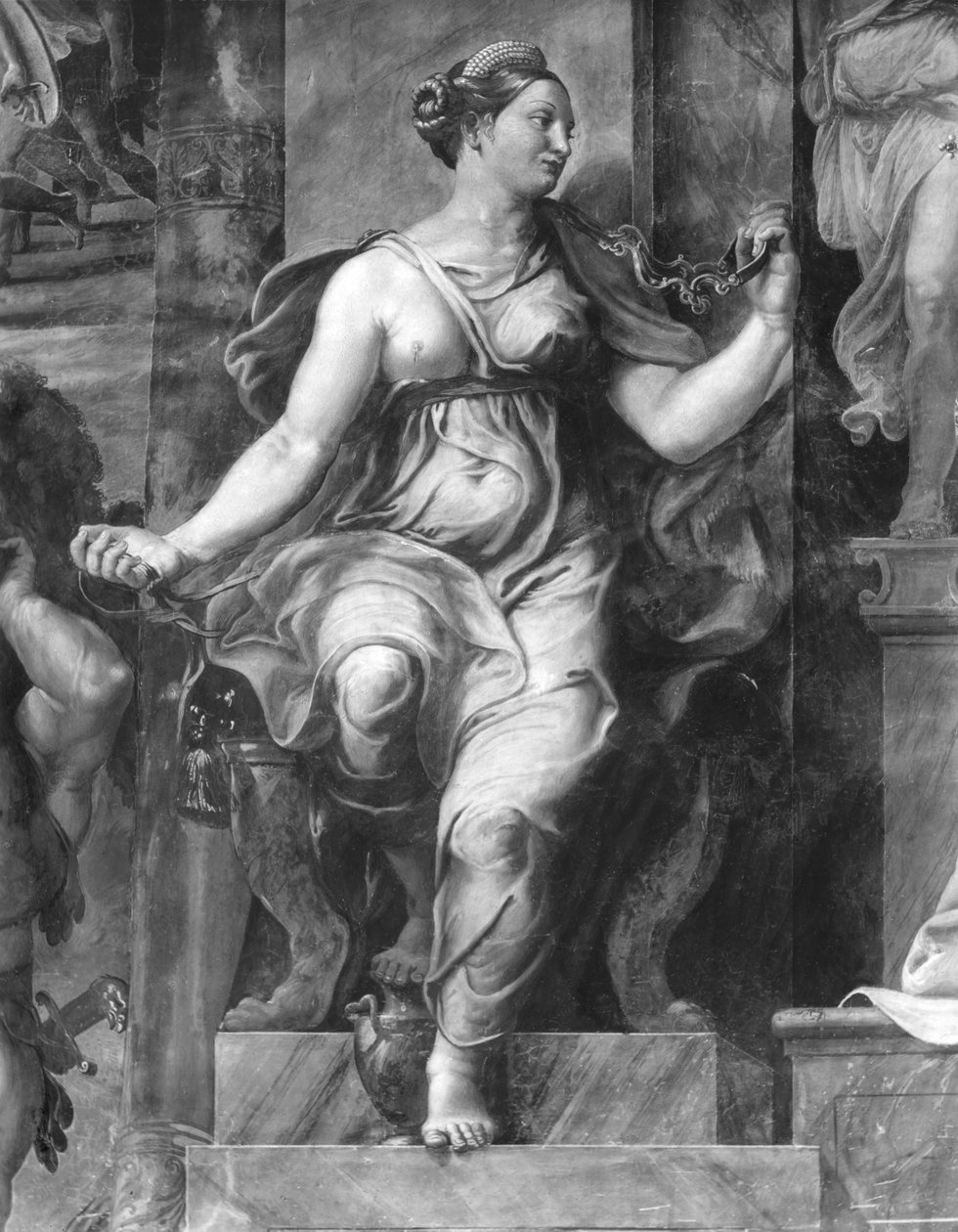 Umírněnost, jedna ze dvou ctností obklopujících papeže Klementa I. (1-97) Rafaelovy pokoje (detail) (viz také 252786, 252788, 252789) od Giulio Romano
