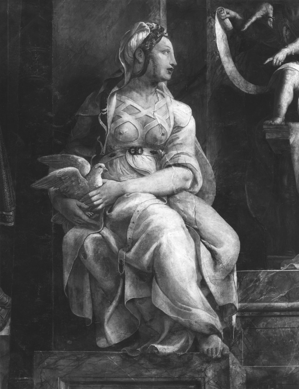 Jedna ze dvou ctností obklopujících papeže Lva I. Velikého (asi 390-461) Rafaelovy pokoje (detail) (viz také 252779 a 252781) od Giulio Romano
