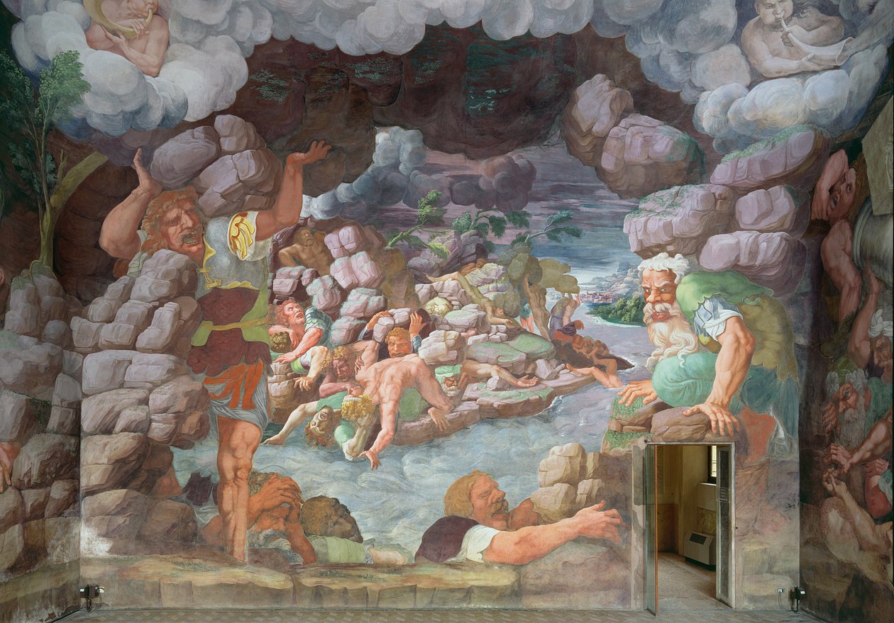 Sala dei Giganti, detail zničení obrů Jupiterovými blesky, 1536 detail fresky z 78482 od Giulio Romano