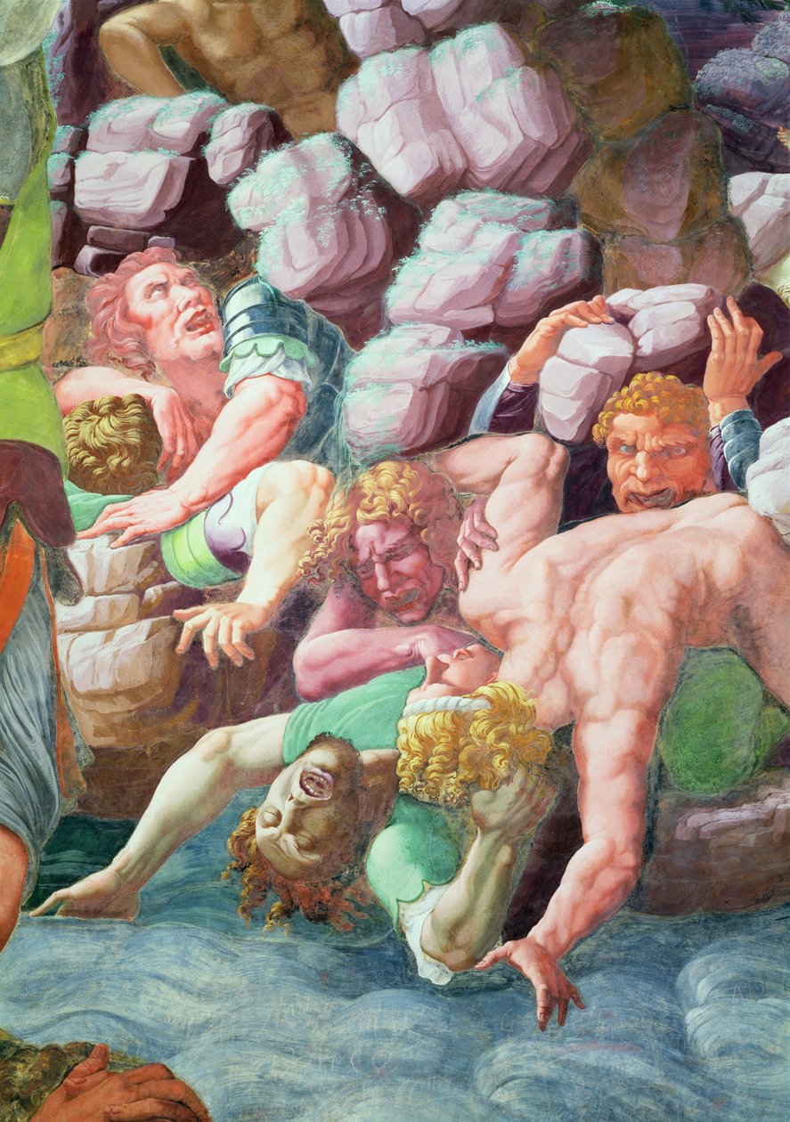 Sala dei Giganti, detail zničení obrů Jupiterovými blesky, 1536 detail fresky z 78482 od Giulio Romano