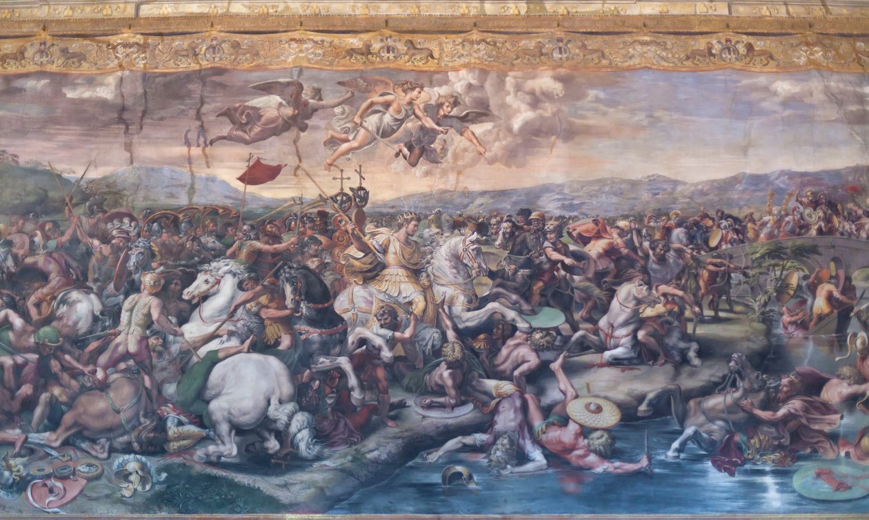 Milvian-sillan taistelu, Konstantinuksen huoneessa, Raphael Rooms, n. 1520-24 (fresko) od Giulio Romano