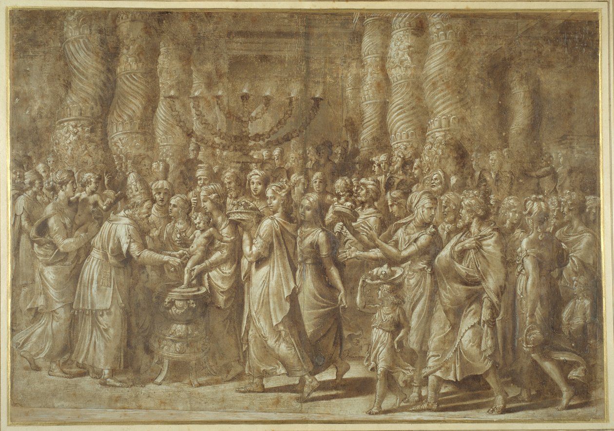 The Circumcision (pero a hnědý inkoust s hnědým praním a zvýrazněním) od Giulio Romano