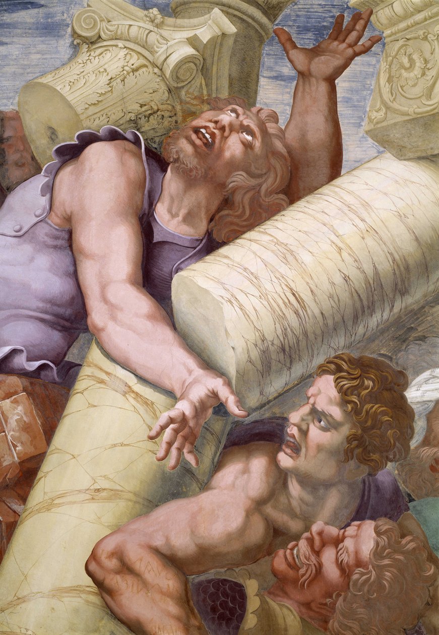 Pád obrů (Titáni) (severní stěna), detail. Freska od Giulia Pippi de