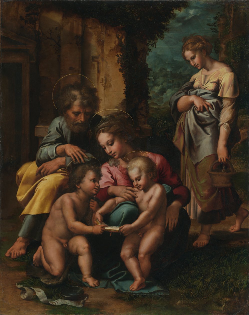 Svatá rodina, kolem 1520-23 (olej na panelu) od Giulio Romano
