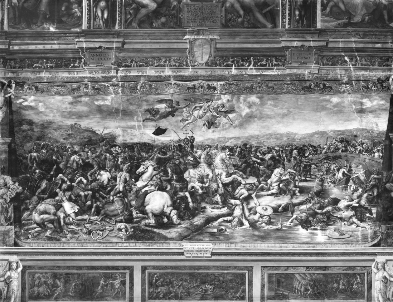 Bitva u Konstantina, ze Sala di Costantino, Raphael Rooms (viz také 252778) od Giulio Romano
