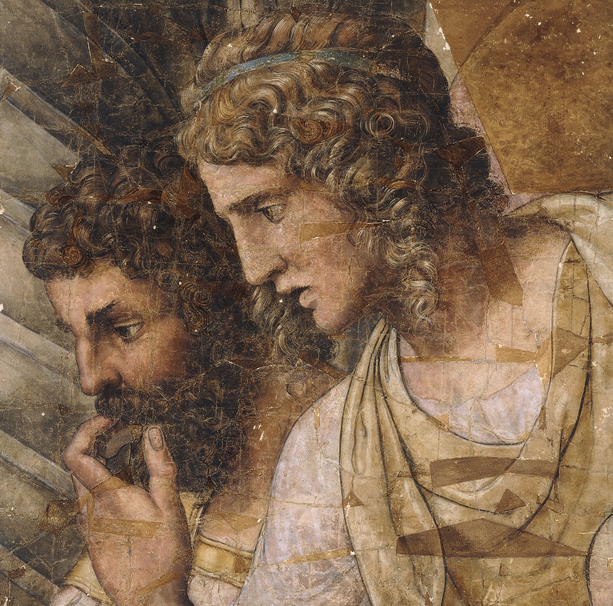 Dva muži, délka poprsí, pohled dolů: karikatura pro gobelín, od Giulio Romano