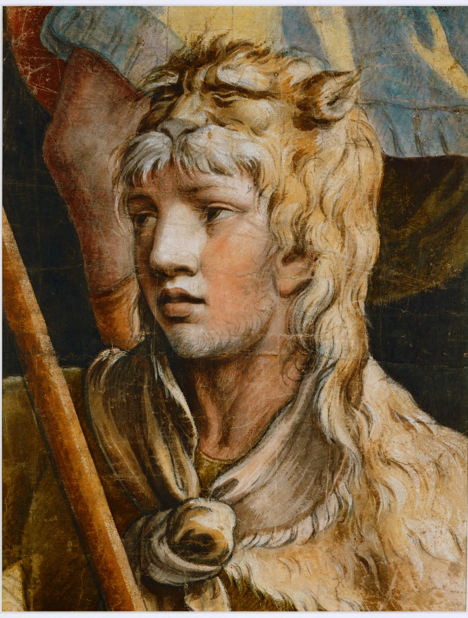 Mladistvý Herkules. Barevná černá křída od Giulio Romano