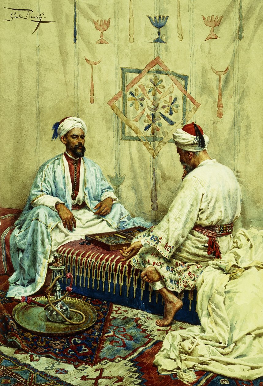 Arabové hrají Backgammon v interiéru, od Giulio Rosati
