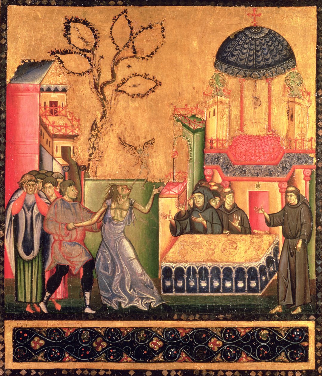Oltářní obraz sv. Františka, detail zobrazující Zázrak posedlé ženy (tempera na panelu) od Giunta Pisano